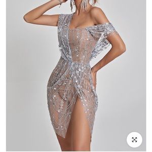 Beautiful sheer sexy evening dress Mew Mew Bailee split sequin dress